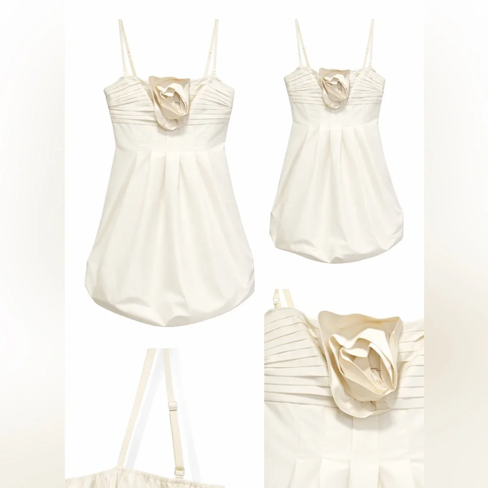 BCBGMaxAzria Cream Bubble Hem Dress Size 6 NWT Convertible Strap Cocktail - Picture 8 of 12